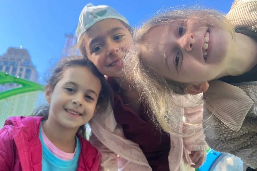 having fun on a rooftop playground